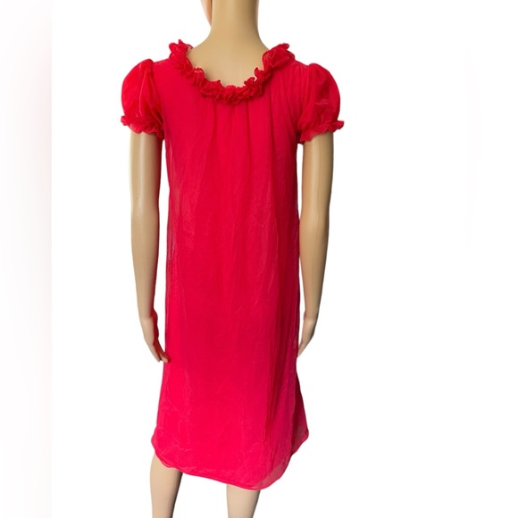 Shirey Vintage 60s Red Elegant Ruffle Lingerie Intimates Evening Midi Dress - Picture 6 of 8